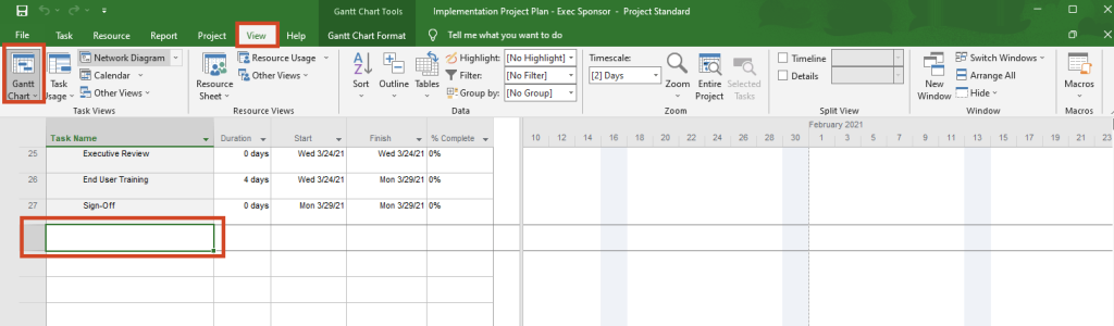 How to add tasks to a project in MS Project