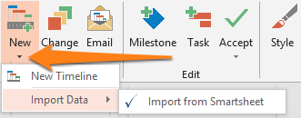Smartsheet import button in Office Timeline sktch