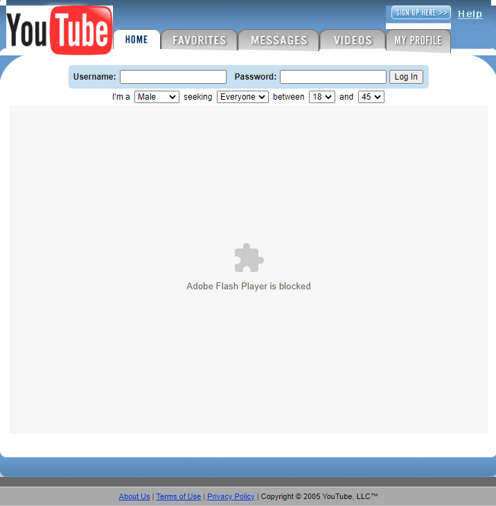 YouTube 2005 homepage