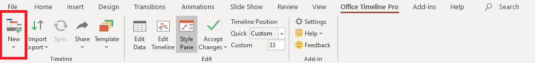 Office Timeline Create New button